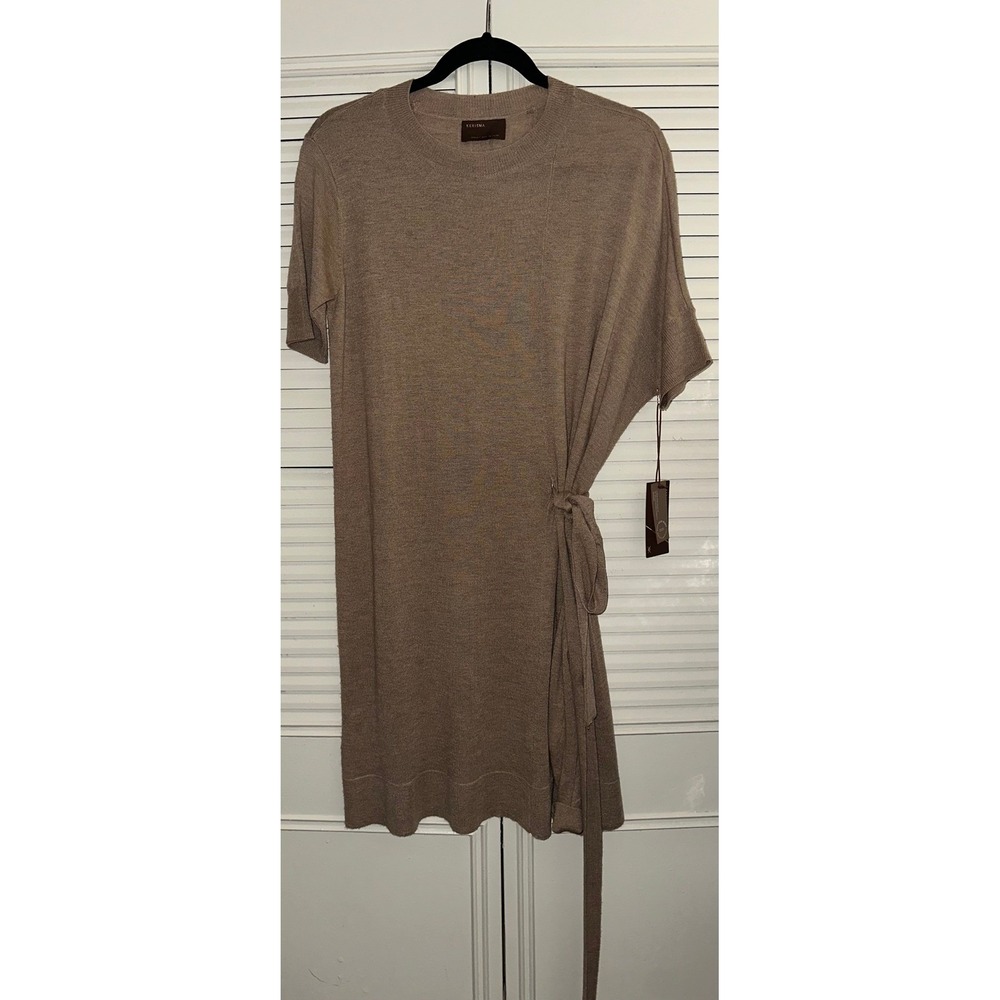 Kerisma Brown Wool Blend Short Sleeve Side Tie Knit Dress Tunic Women SM